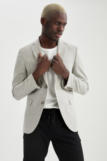 Slim Fit Blazer Jacket - Grey